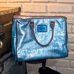 Consuela Metallic Blue Tote Bag Purse